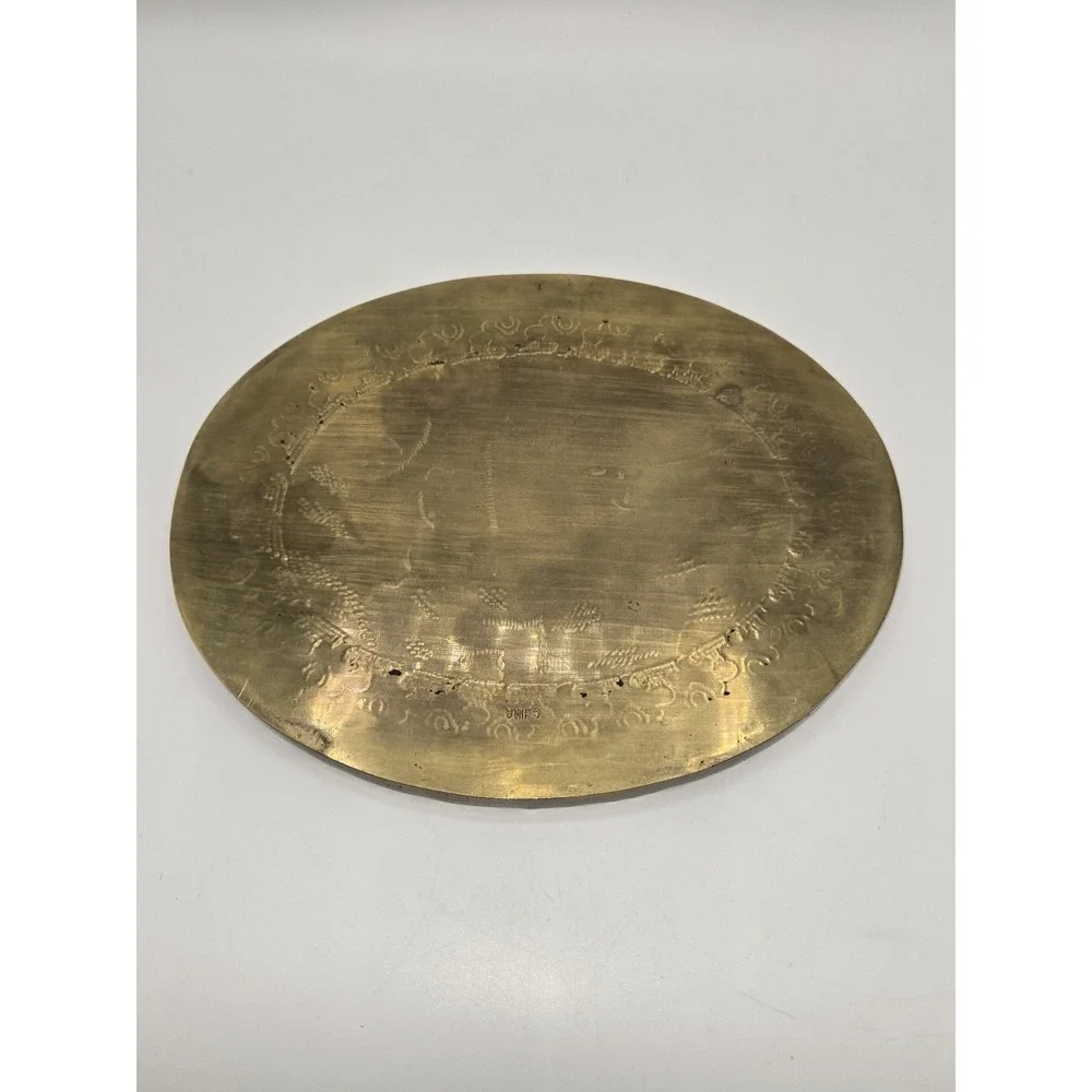 Antique Chinese Etched Brass Tea Tray with Scalloped Edge‎